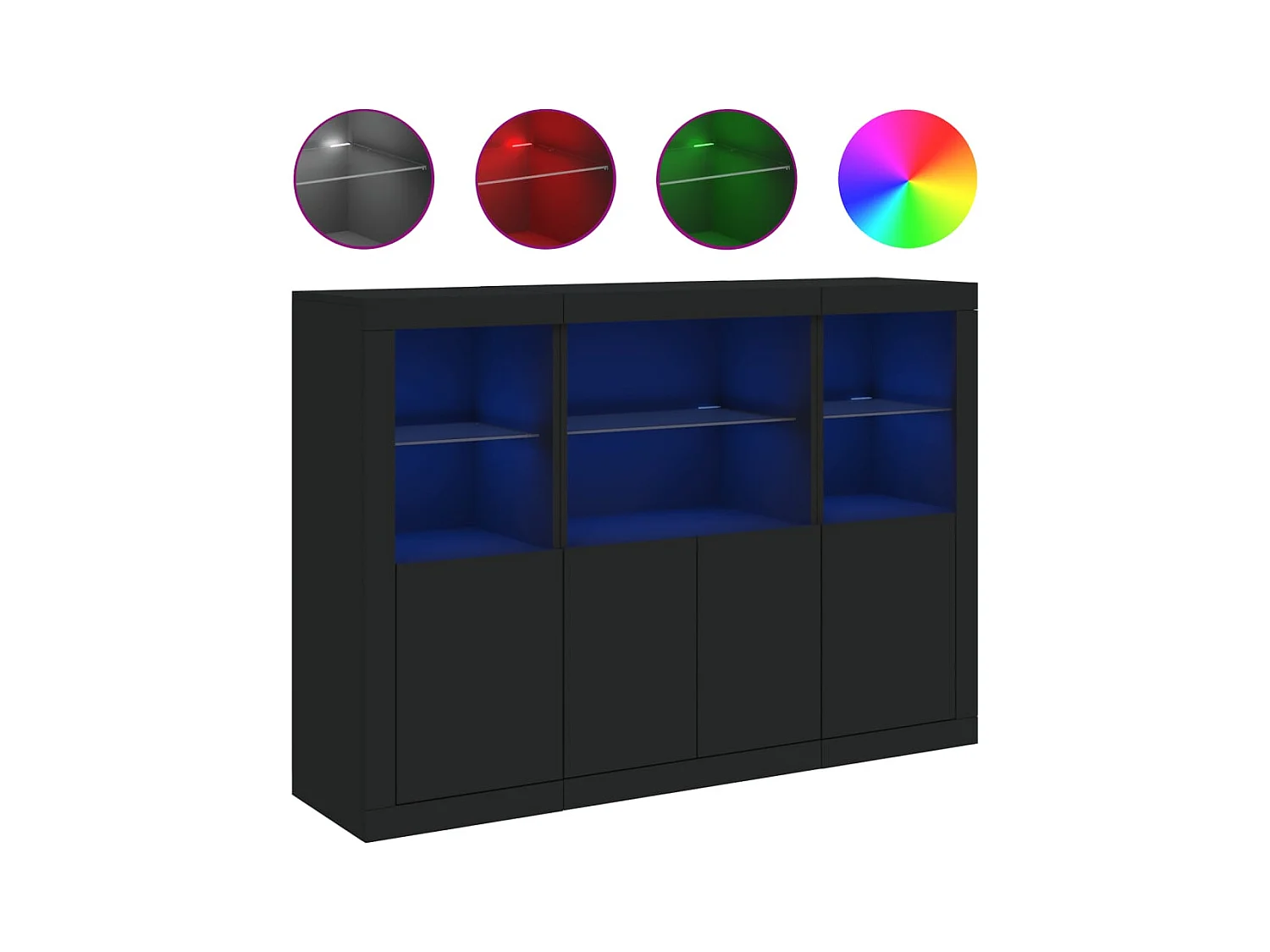 Buffets avec lumières LED 3 pcs noir bois d'ingénierie