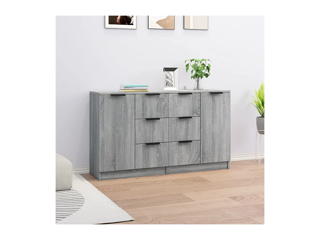 Credenze 2 pz. Sonoma grigio 60x30x70 cm Legno composito