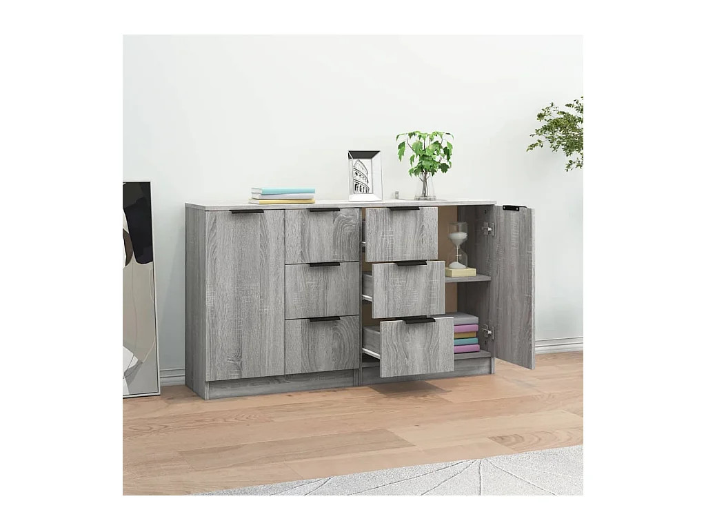 Credenze 2 pz. Sonoma grigio 60x30x70 cm Legno composito