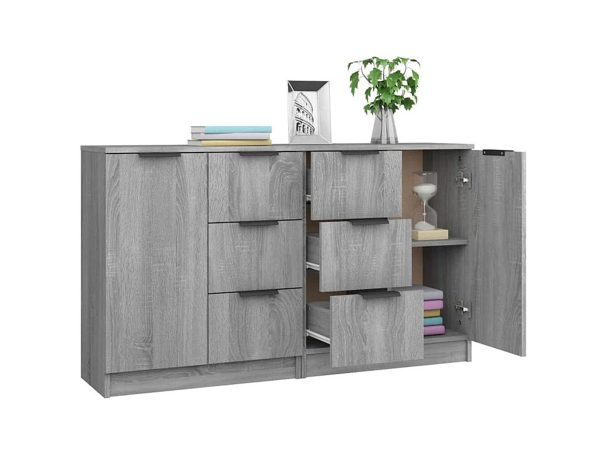 Credenze 2 pz. Sonoma grigio 60x30x70 cm Legno composito