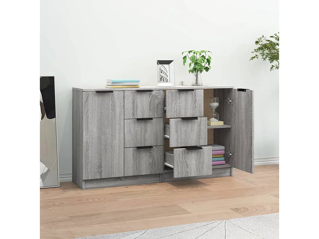 Buffets 2 pcs Sonoma gris 60x30x70 cm Bois d'ingénierie