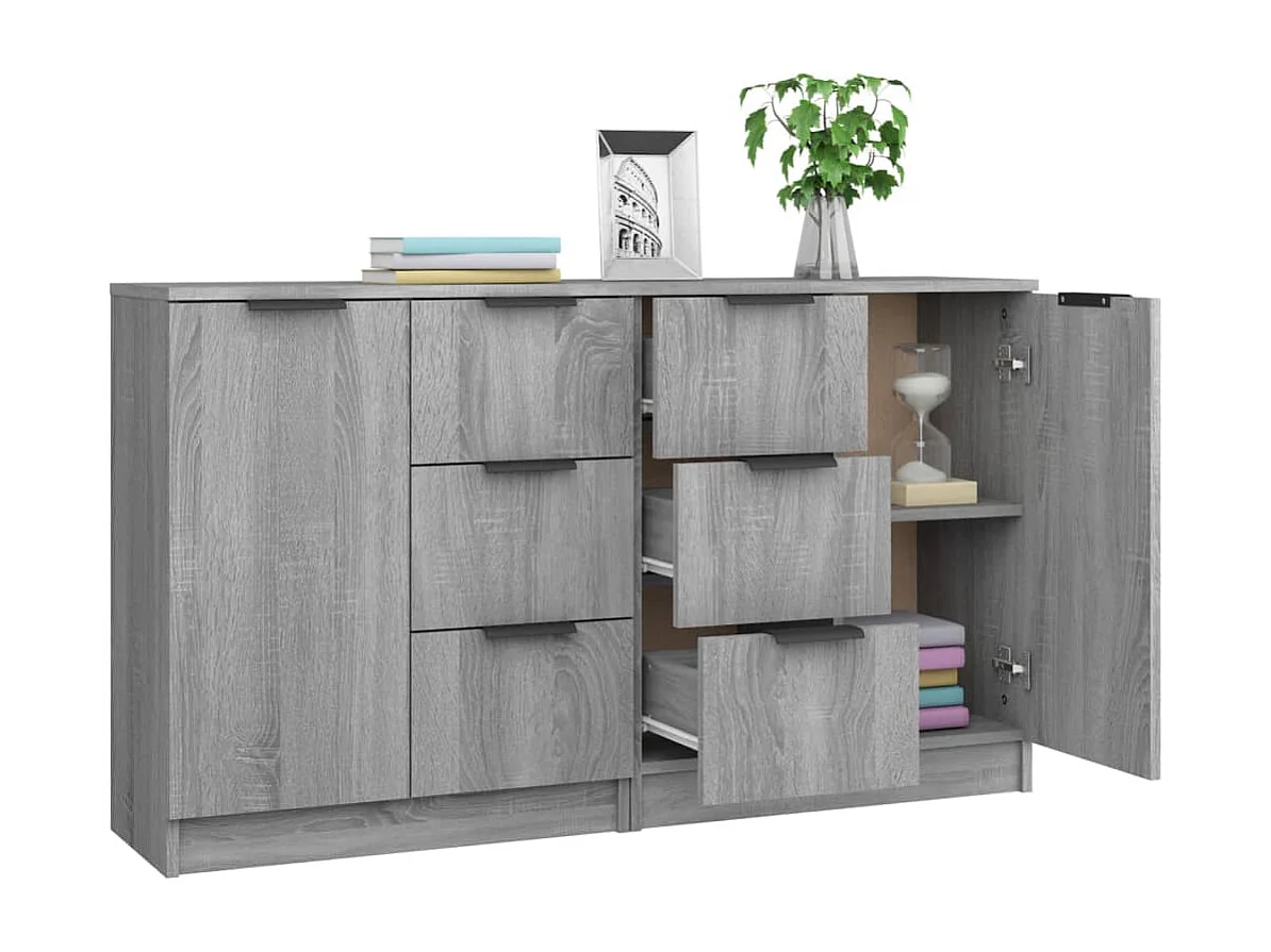 Buffets 2 pcs Sonoma gris 60x30x70 cm Bois d'ingénierie