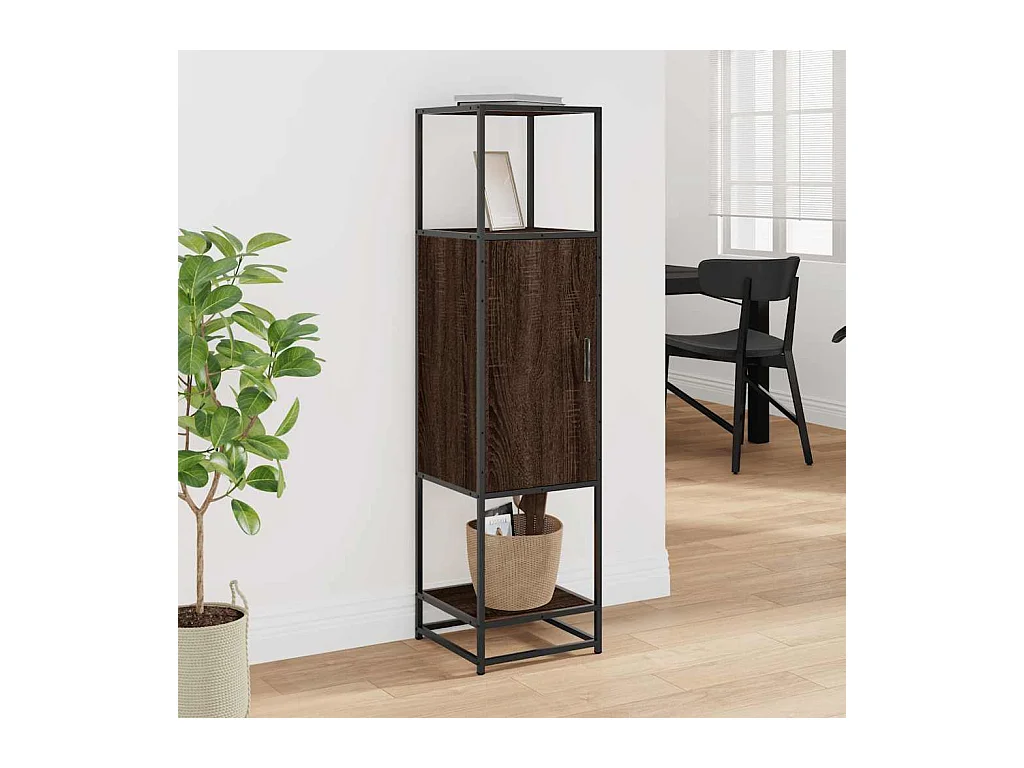 Buffet haut chêne marron 35,5x35x139 cm bois d'ingénierie métal