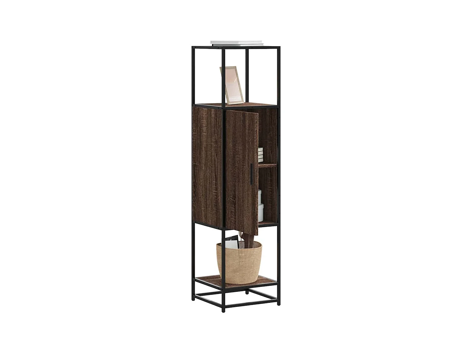Hoog dressoir bruin eiken 35,5x35x139 cm bewerkt hout metaal