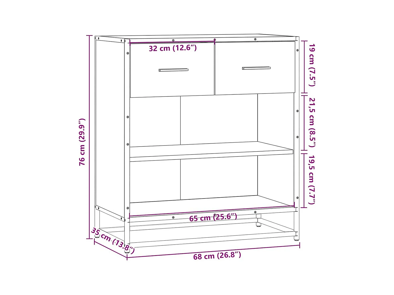 Buffet noir 68x35x76 cm bois d'ingénierie