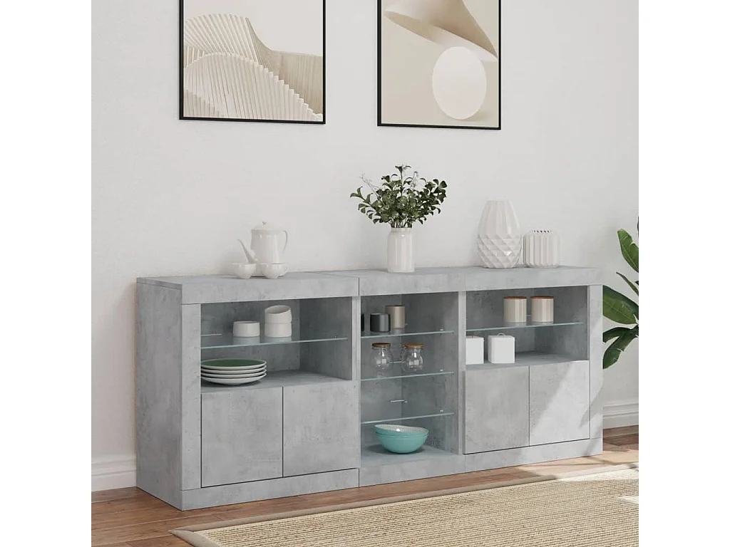 Buffet avec lumières LED gris béton 162x37x67 cm