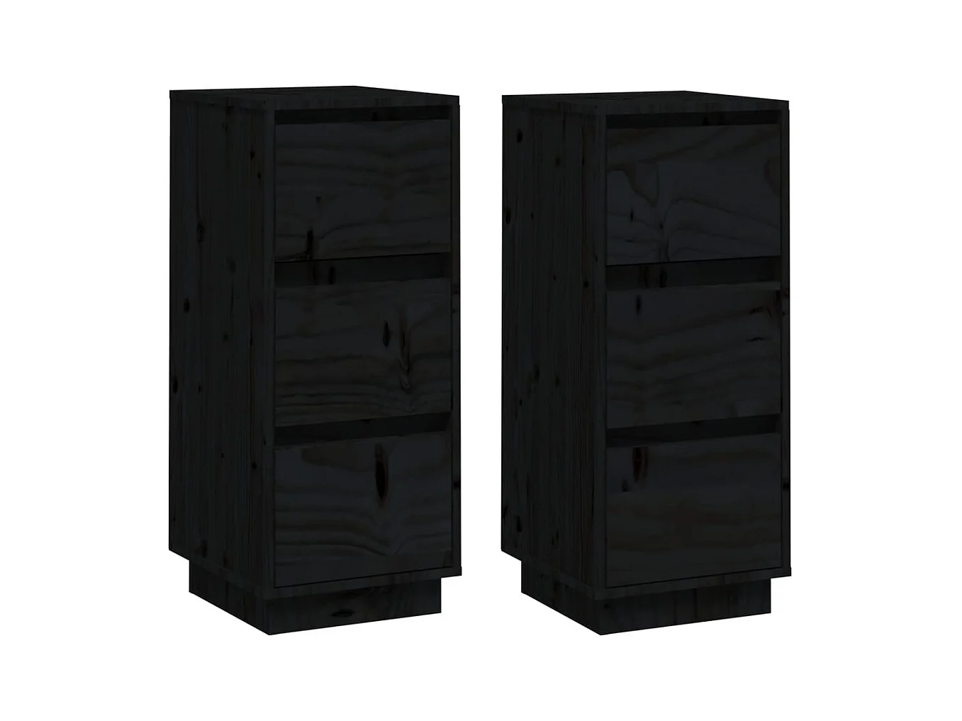 Buffets 2 pcs Noir 32x34x75 cm Bois massif de pin