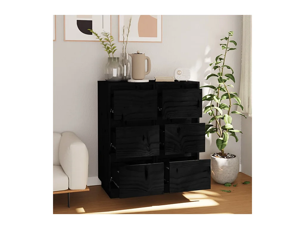 Buffets 2 pcs Noir 32x34x75 cm Bois massif de pin