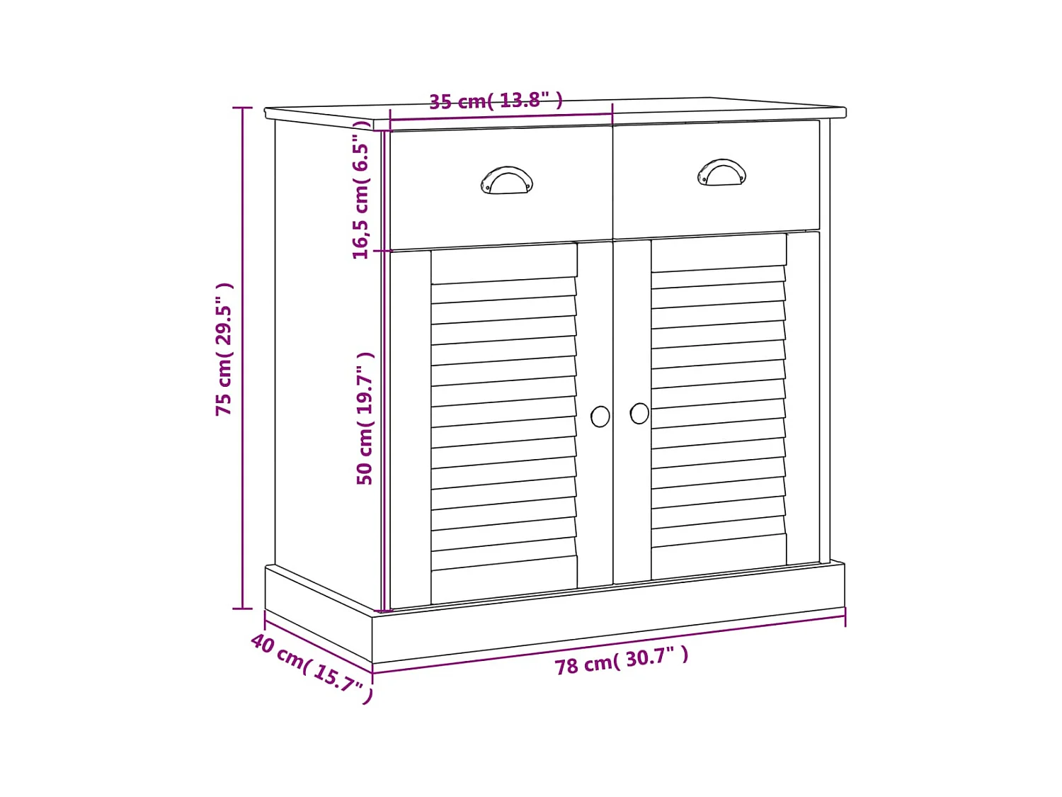 Buffet avec tiroirs 78x40x75 cm blanc bois massif de pin