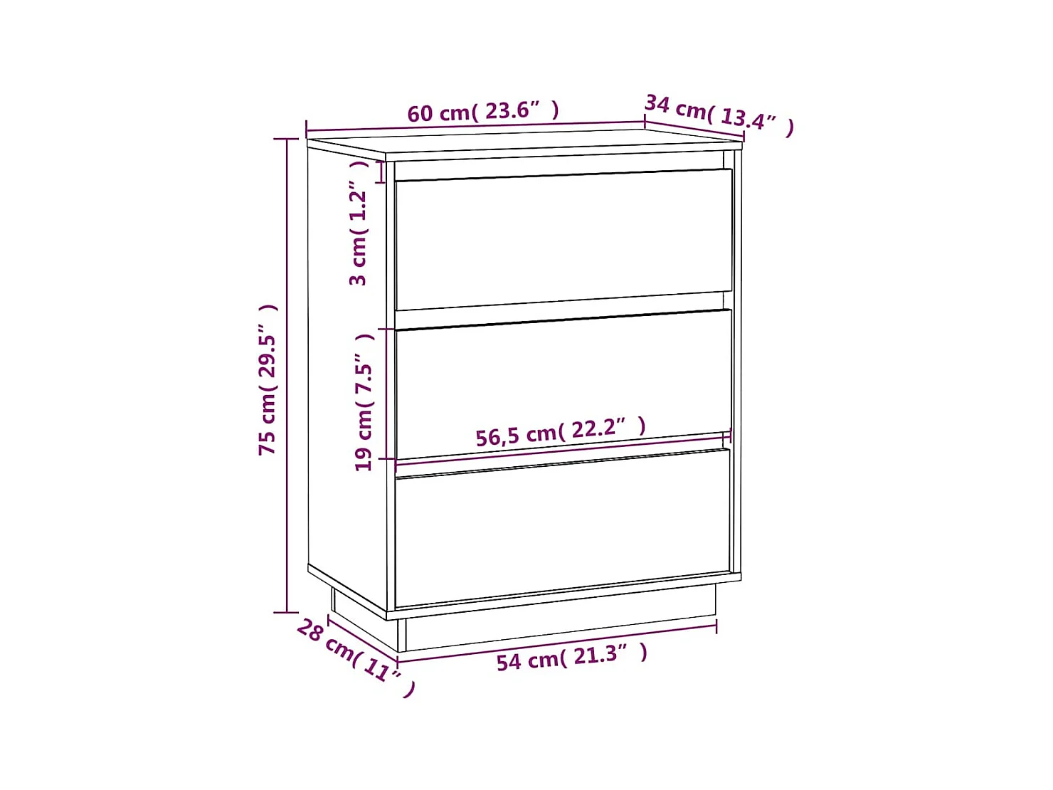 Buffet Blanc 60x34x75 cm Bois massif de pin