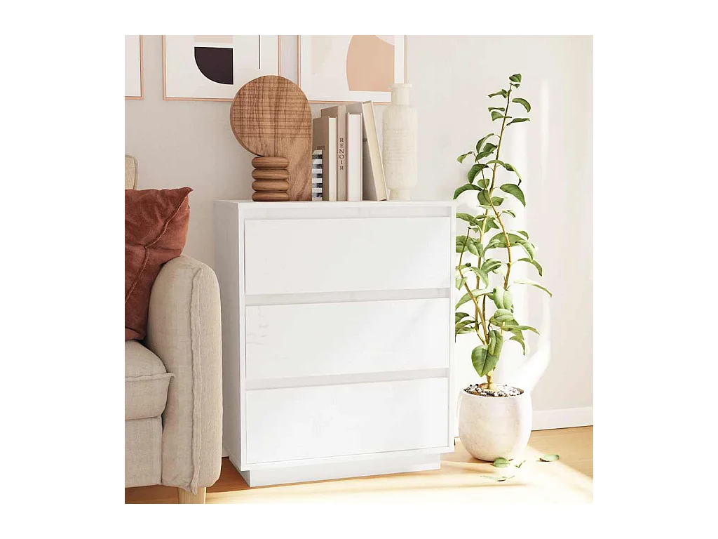 Buffet Blanc 60x34x75 cm Bois massif de pin