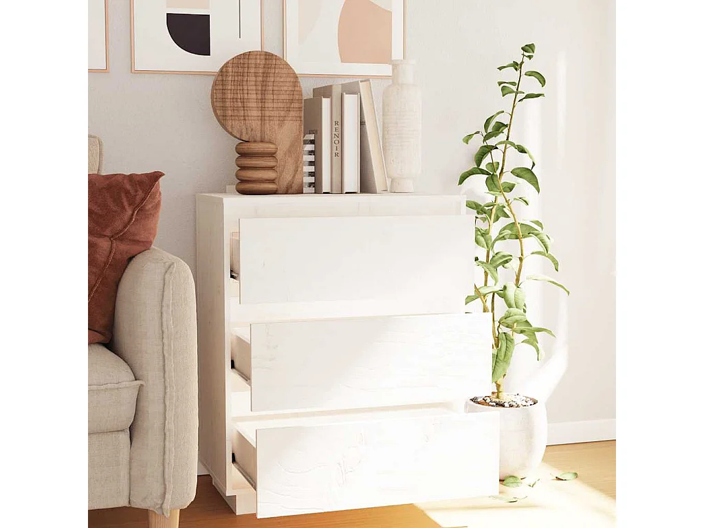 Buffet Blanc 60x34x75 cm Bois massif de pin