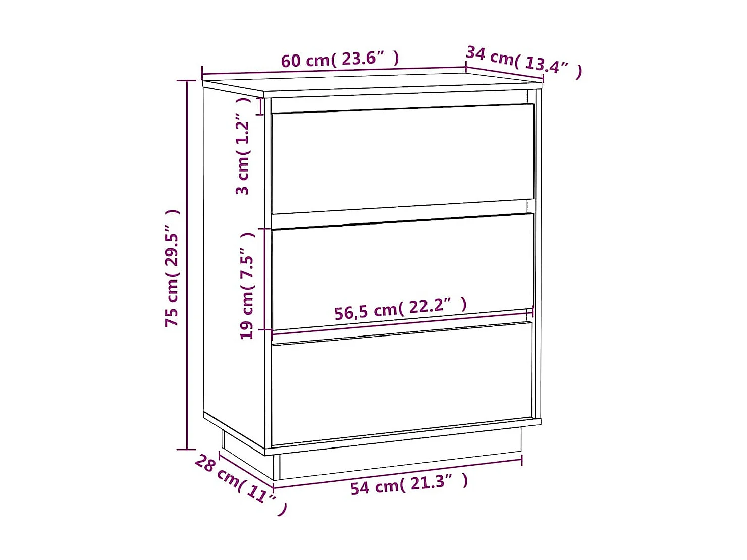 Buffet Blanc 60x34x75 cm Bois massif de pin