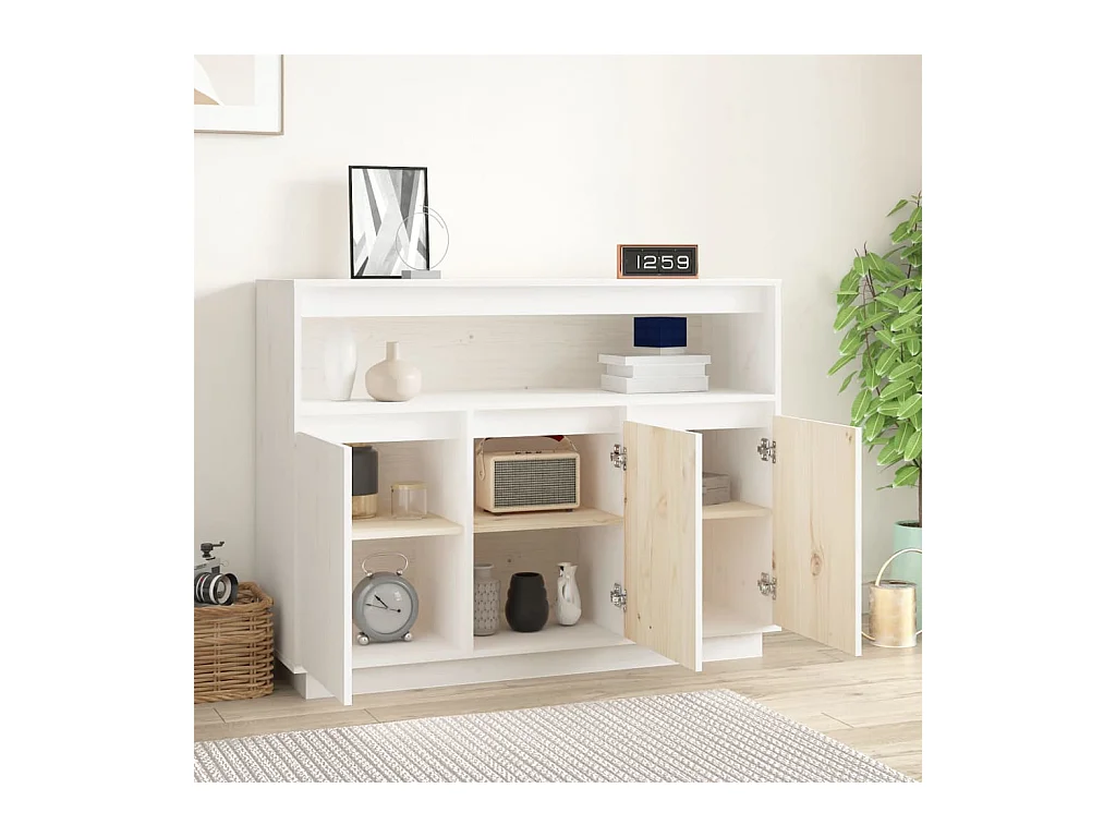 Buffet Blanc 104,5x34x80 cm Bois massif de pin