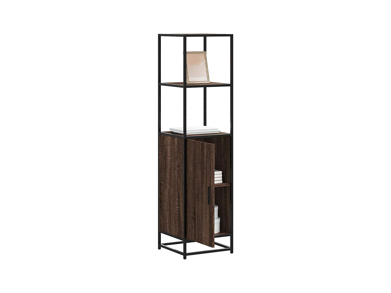 Buffet haut chêne marron 35,5x35x139 cm bois d'ingénierie métal