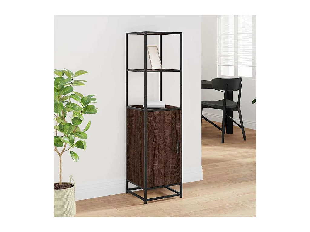 Buffet haut chêne marron 35,5x35x139 cm bois d'ingénierie métal