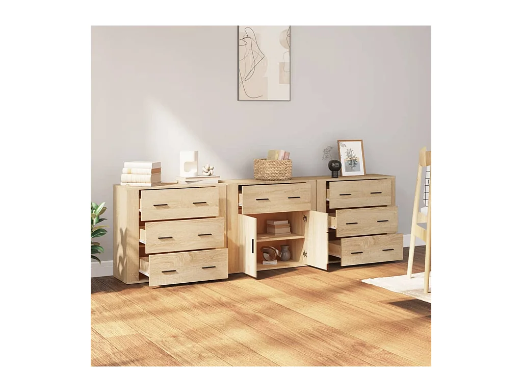 Buffets 3 pcs Chêne sonoma Bois d'ingénierie