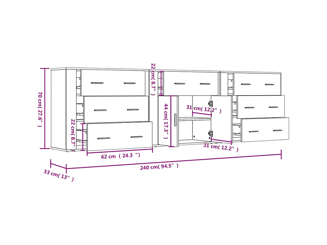 Buffets 3 pcs Chêne sonoma Bois d'ingénierie