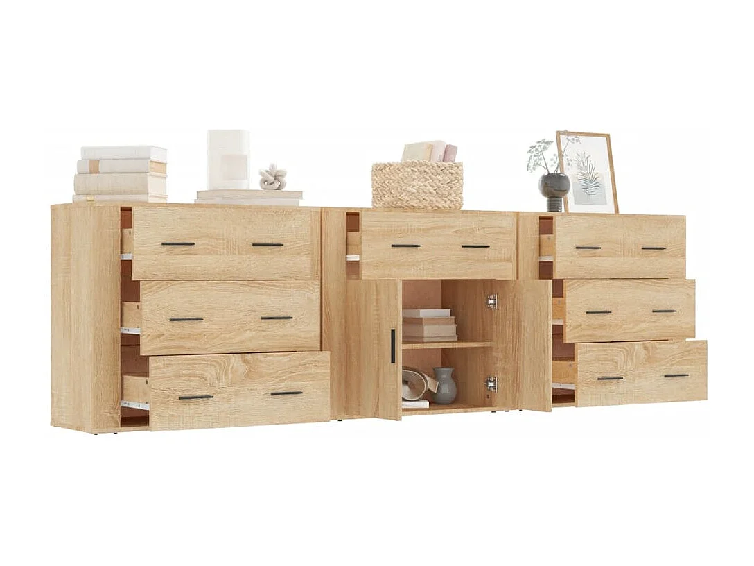 Buffets 3 pcs Chêne sonoma Bois d'ingénierie
