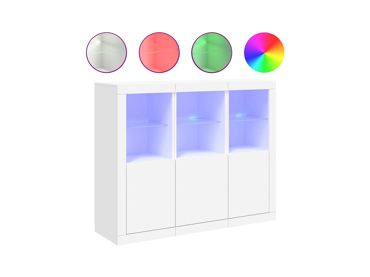 Credenze con luci a LED 3 pezzi in legno ingegnerizzato bianco