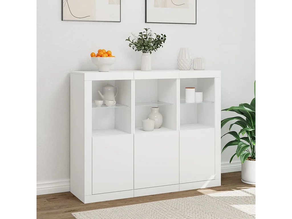 Buffets avec lumières LED 3 pcs blanc bois d'ingénierie