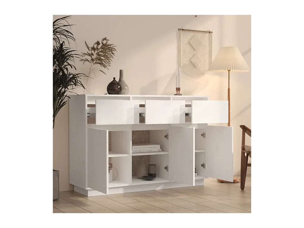 Weißes Sideboard 110x34x75 cm massives Kiefernholz