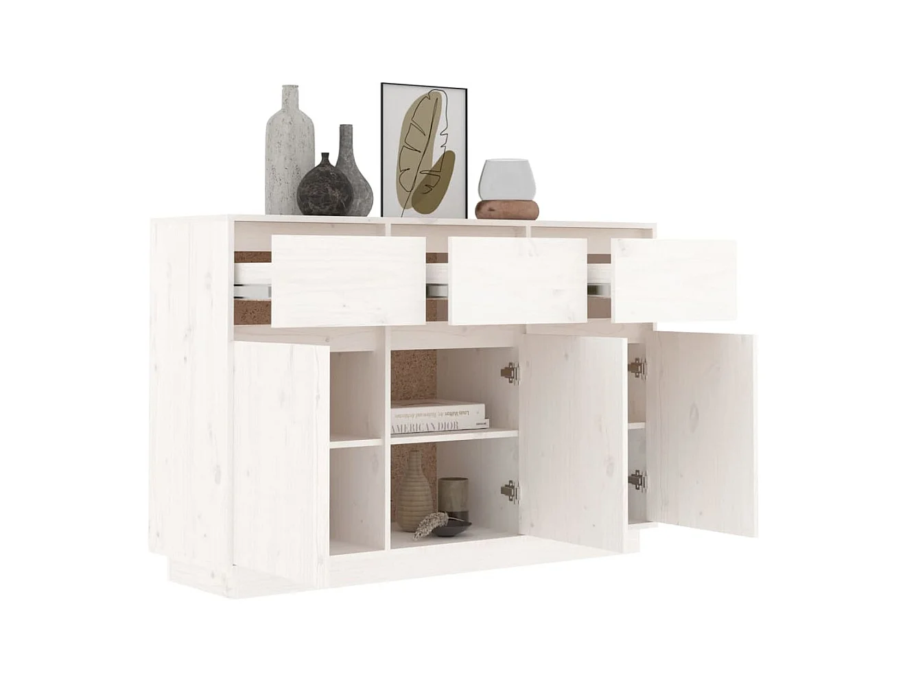 Weißes Sideboard 110x34x75 cm massives Kiefernholz