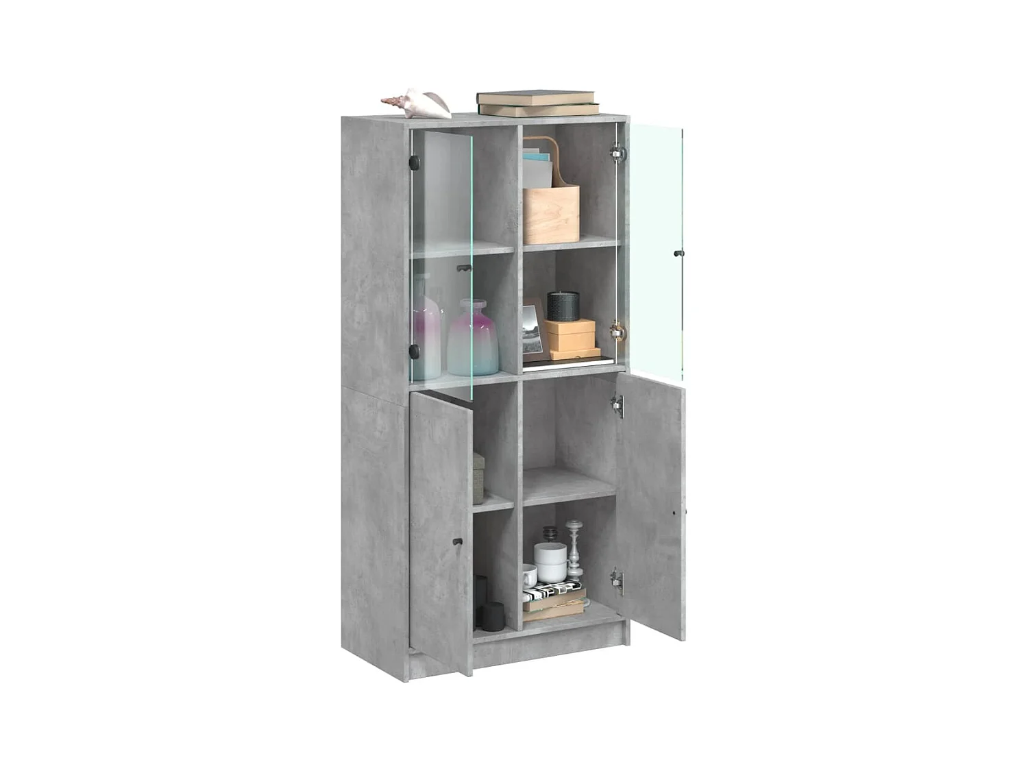 Hoge buffetkast met betongrijze deuren 68x37x142 cm bewerkt hout