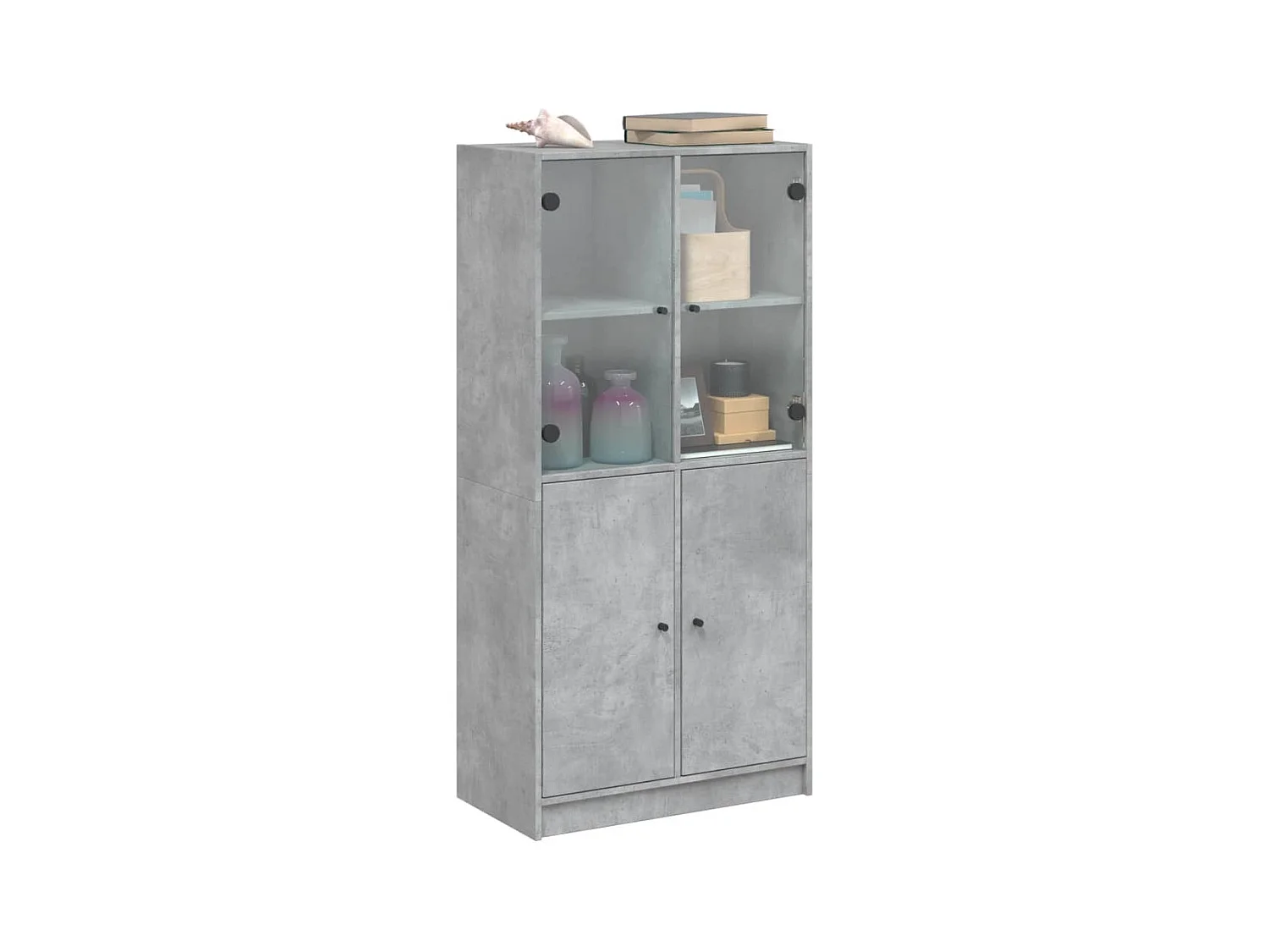 Hoge buffetkast met betongrijze deuren 68x37x142 cm bewerkt hout