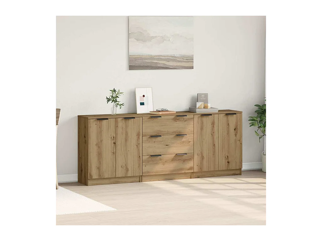 Buffets 3 pcs chêne artisanal 60x30x70 cm bois d'ingénierie