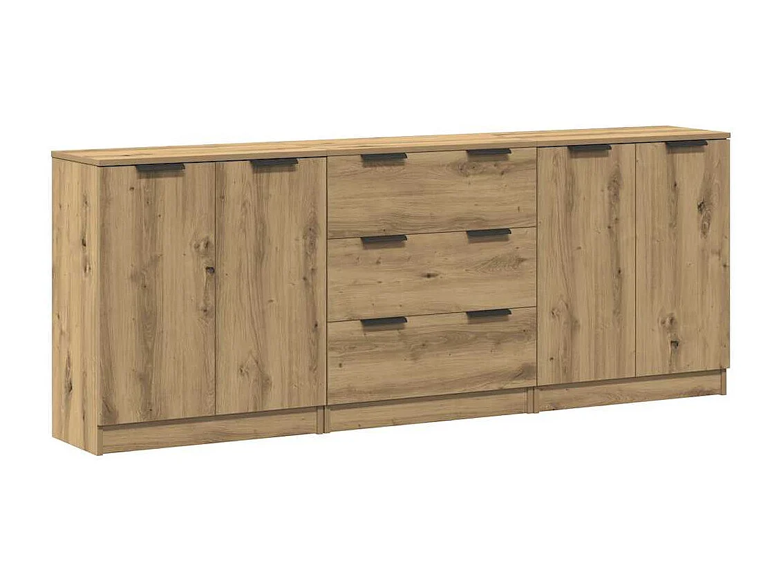3-teilige Sideboards, handgefertigte Eiche, 60x30x70 cm, Holzwerkstoff