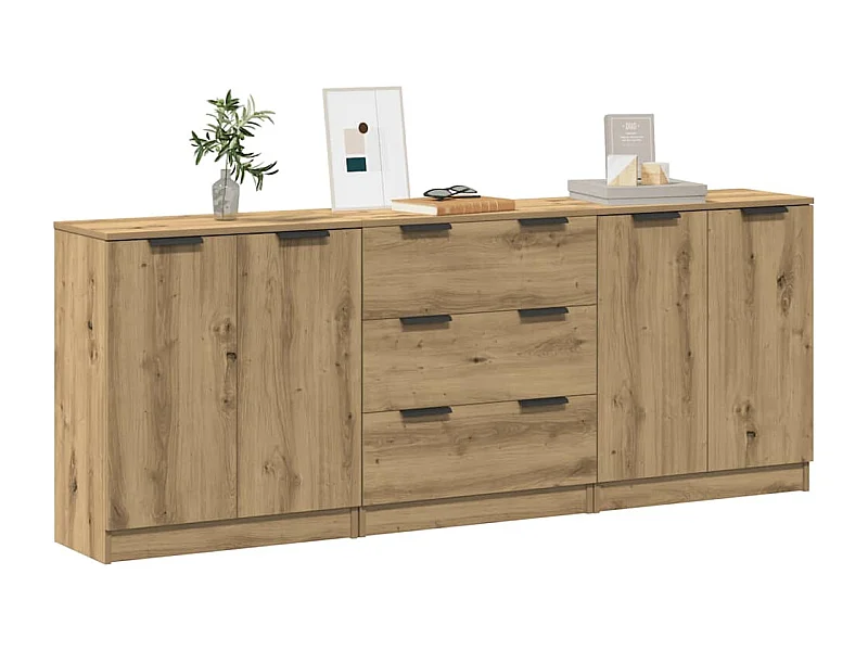 Credenze a 3 pezzi, in rovere lavorato a mano, 60x30x70 cm, legno ingegnerizzato