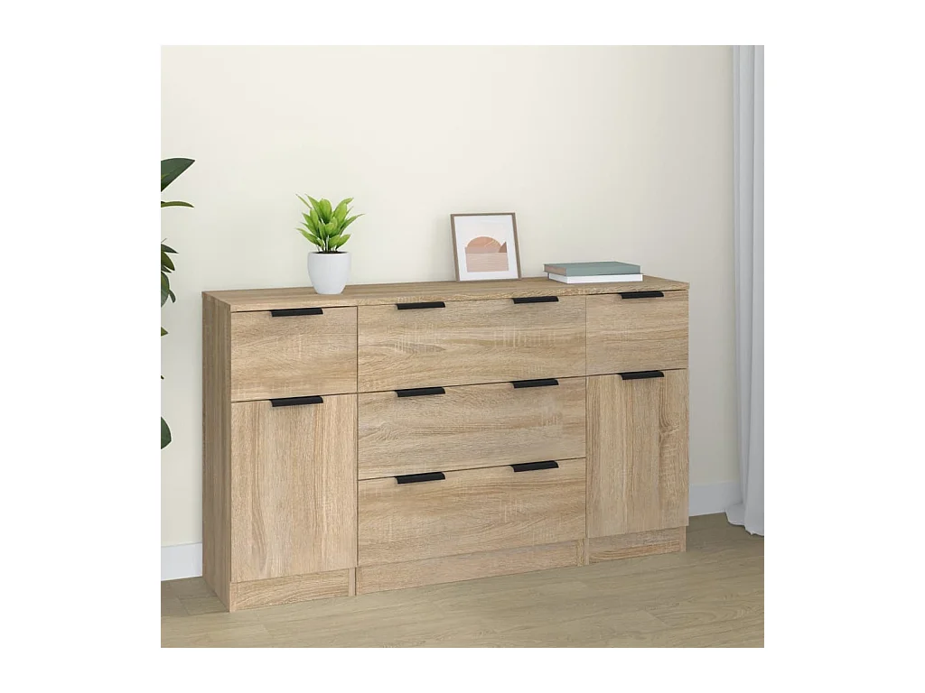 Set da buffet da 3 pezzi in legno ingegnerizzato Sonoma Oak