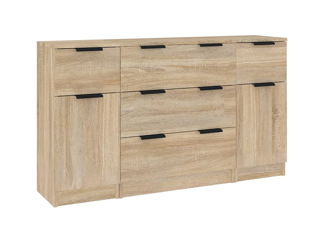 Set da buffet da 3 pezzi in legno ingegnerizzato Sonoma Oak