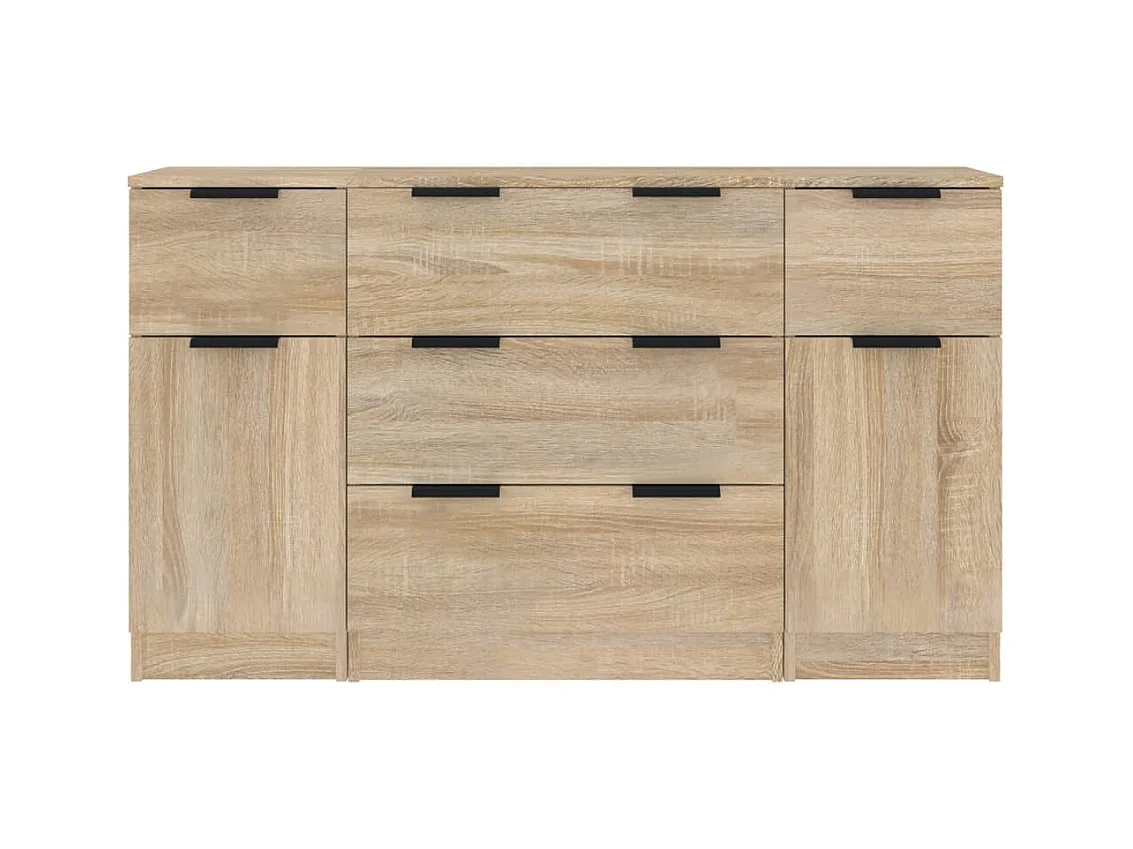 Set da buffet da 3 pezzi in legno ingegnerizzato Sonoma Oak