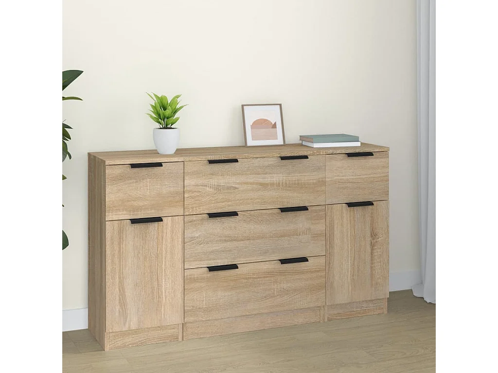 Ensemble de buffets 3 pcs Chêne sonoma Bois d'ingénierie