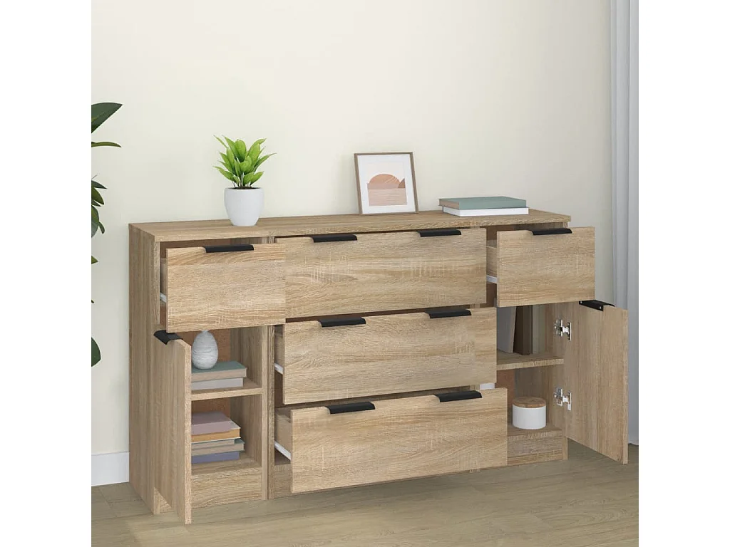 Ensemble de buffets 3 pcs Chêne sonoma Bois d'ingénierie