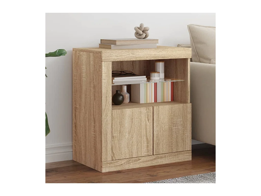 Buffet avec lumières LED chêne sonoma 60,5x37x67 cm