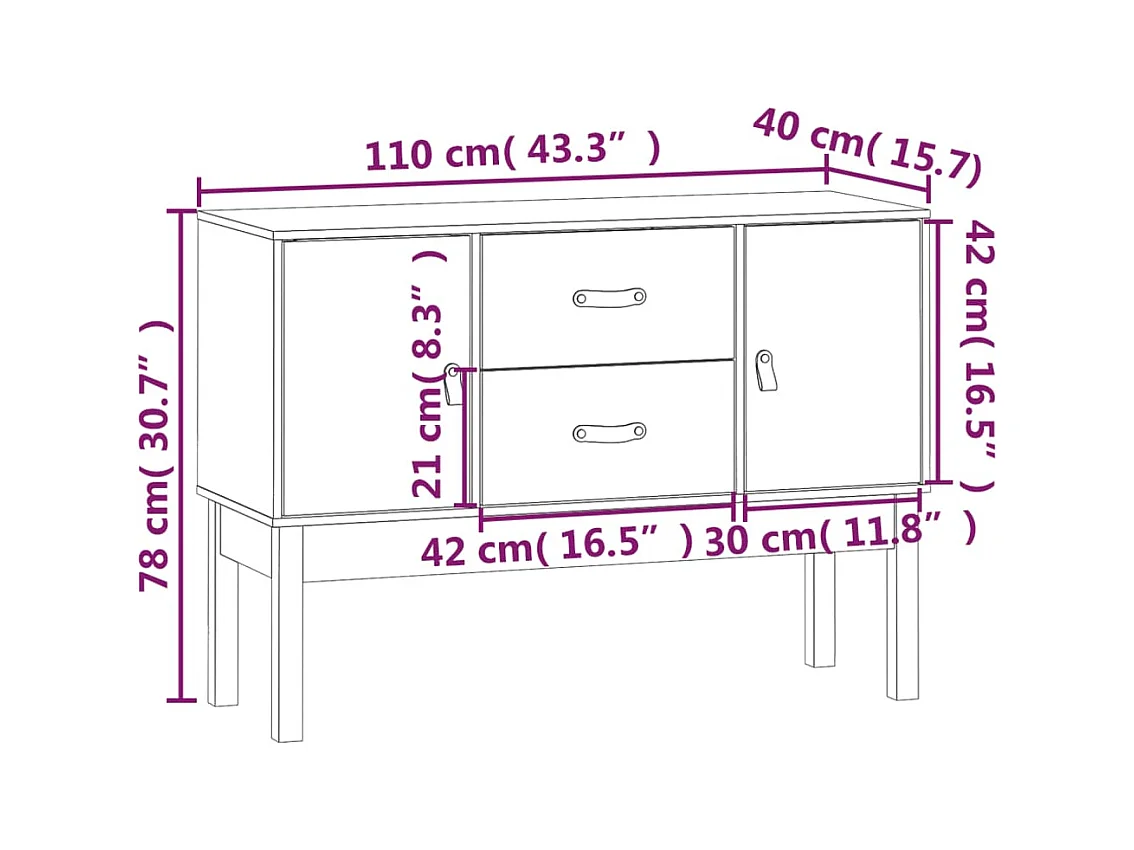 Buffet Marron miel 110x40x78 cm Bois massif de pin