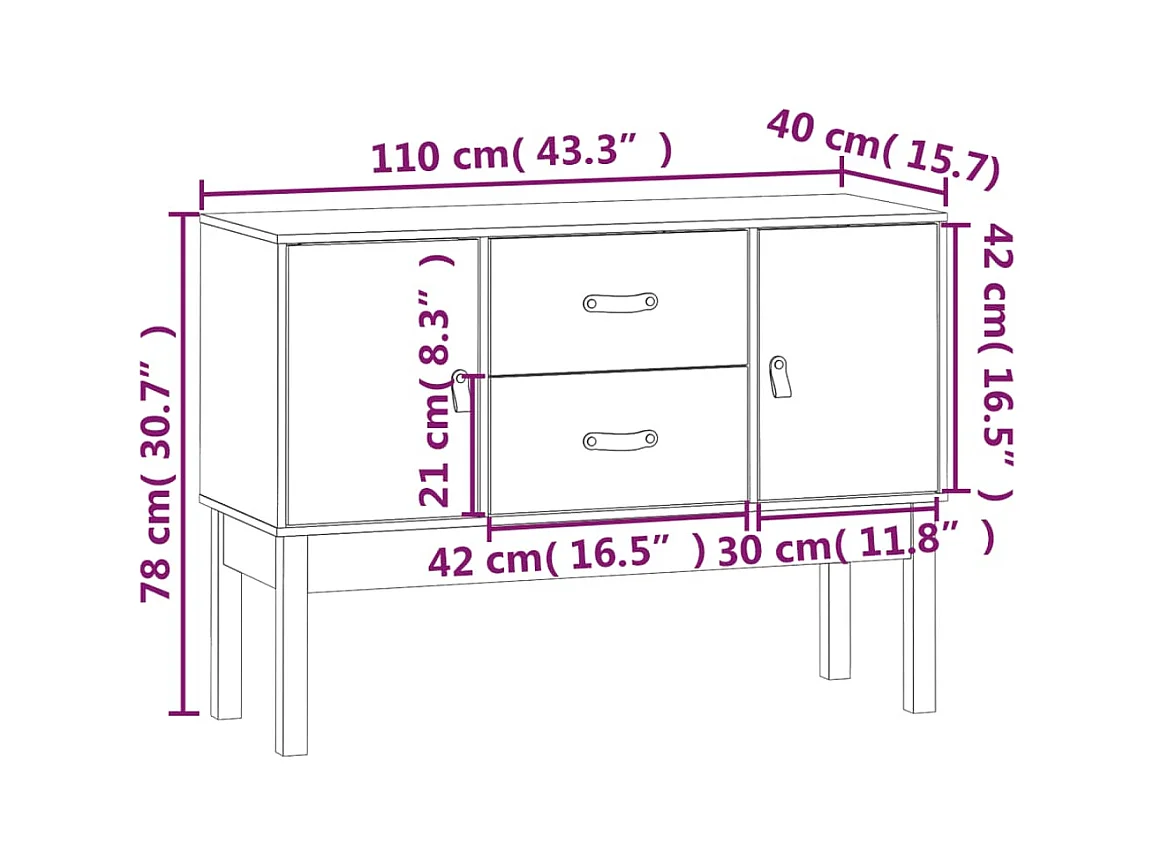 Buffet Marron miel 110x40x78 cm Bois massif de pin