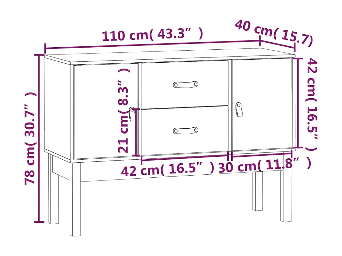 Buffet Marron miel 110x40x78 cm Bois massif de pin