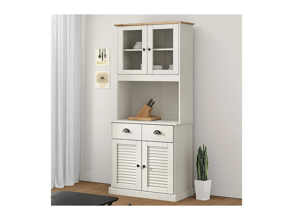 Buffet haut blanc 78x40x175 cm bois massif de pin