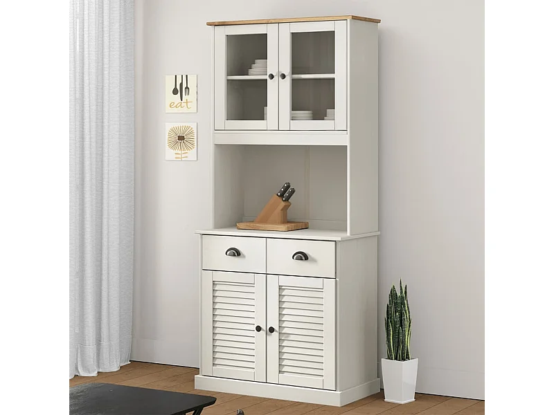 Buffet haut blanc 78x40x175 cm bois massif de pin