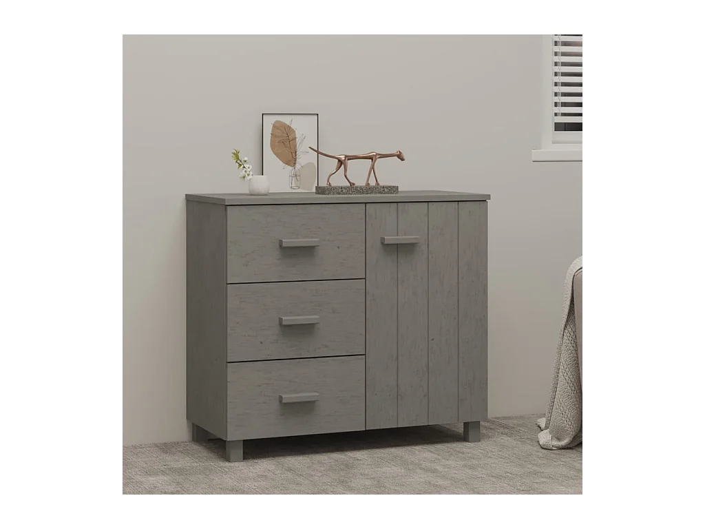 Aparador HAMAR Gris Claro 90x40x80 cm Madera Maciza de Pino