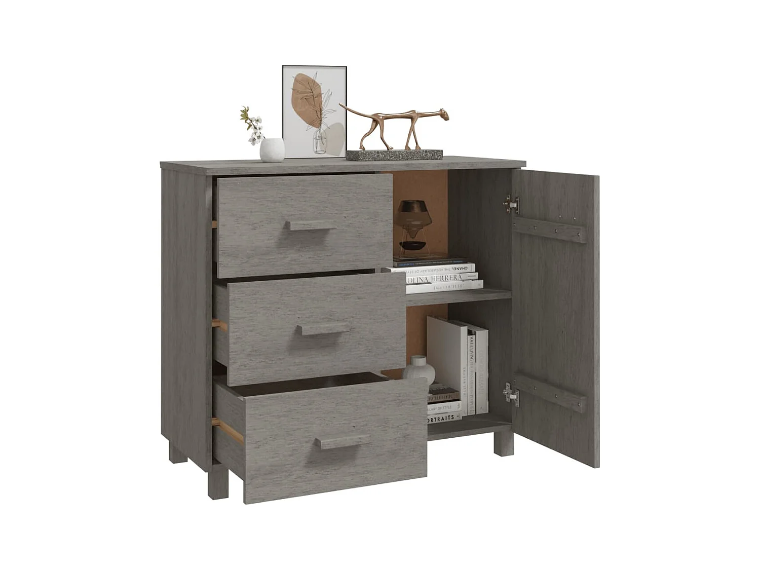 Buffet HAMAR Gris clair 90x40x80 cm Bois massif de pin