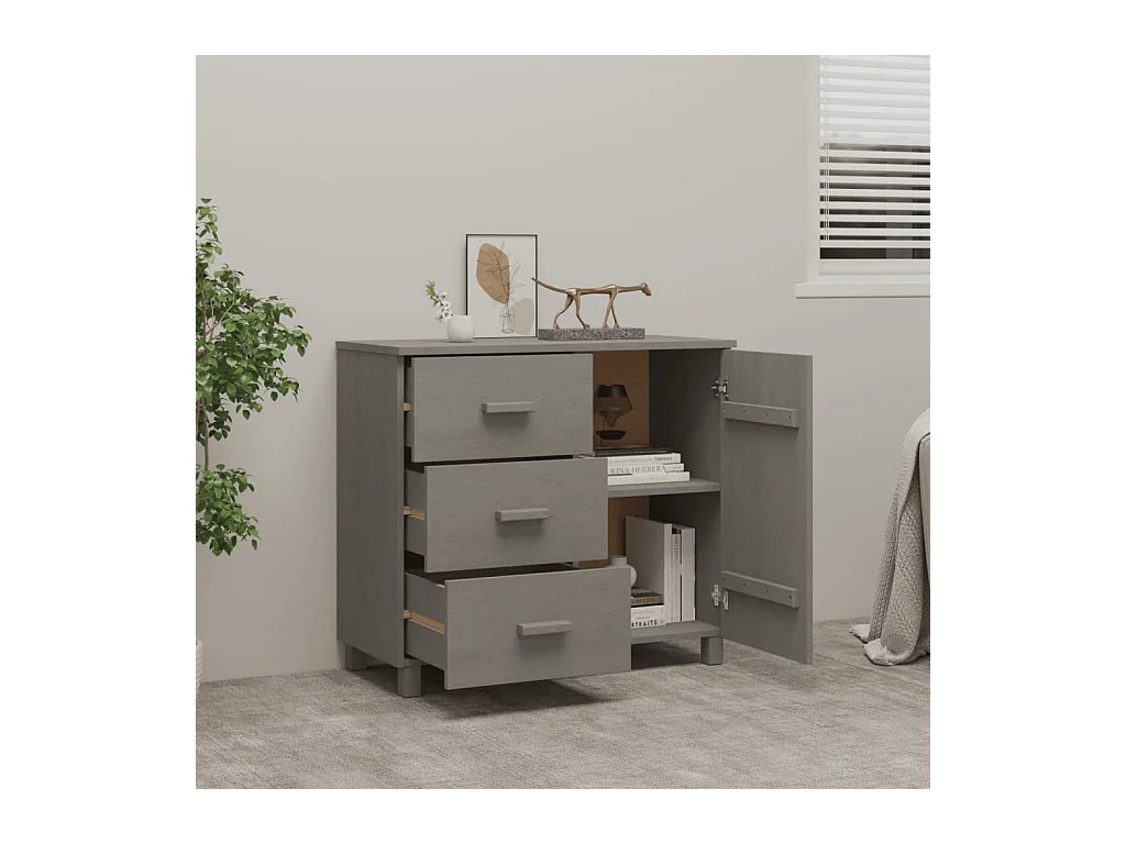 Buffet HAMAR Gris clair 90x40x80 cm Bois massif de pin