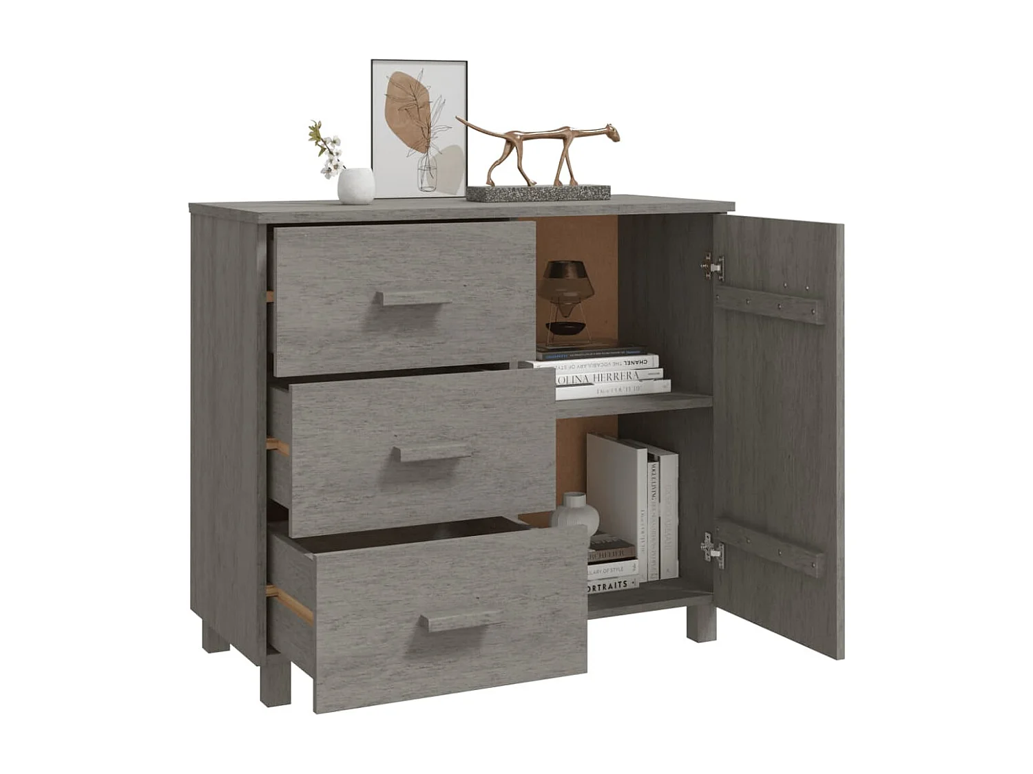 Buffet HAMAR Gris clair 90x40x80 cm Bois massif de pin