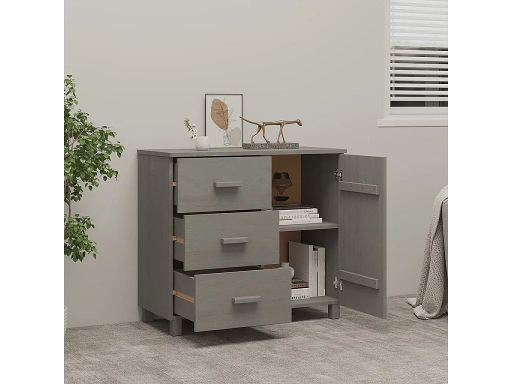 Buffet HAMAR Gris clair 90x40x80 cm Bois massif de pin