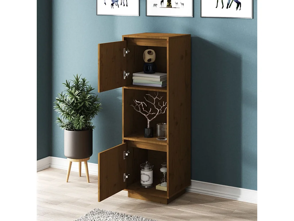 Hohes Sideboard Honigbraun 38x35x117 cm Massivholz Kiefer