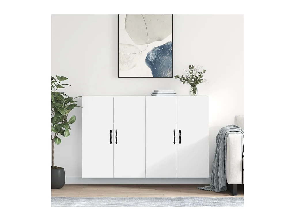 Armoires murales 2 pcs blanc bois d'ingénierie